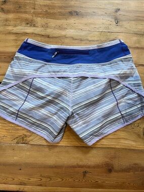 LULULEMON 4 Purple Stripe Run Speed Shorts Run Liner Zip Pocket
